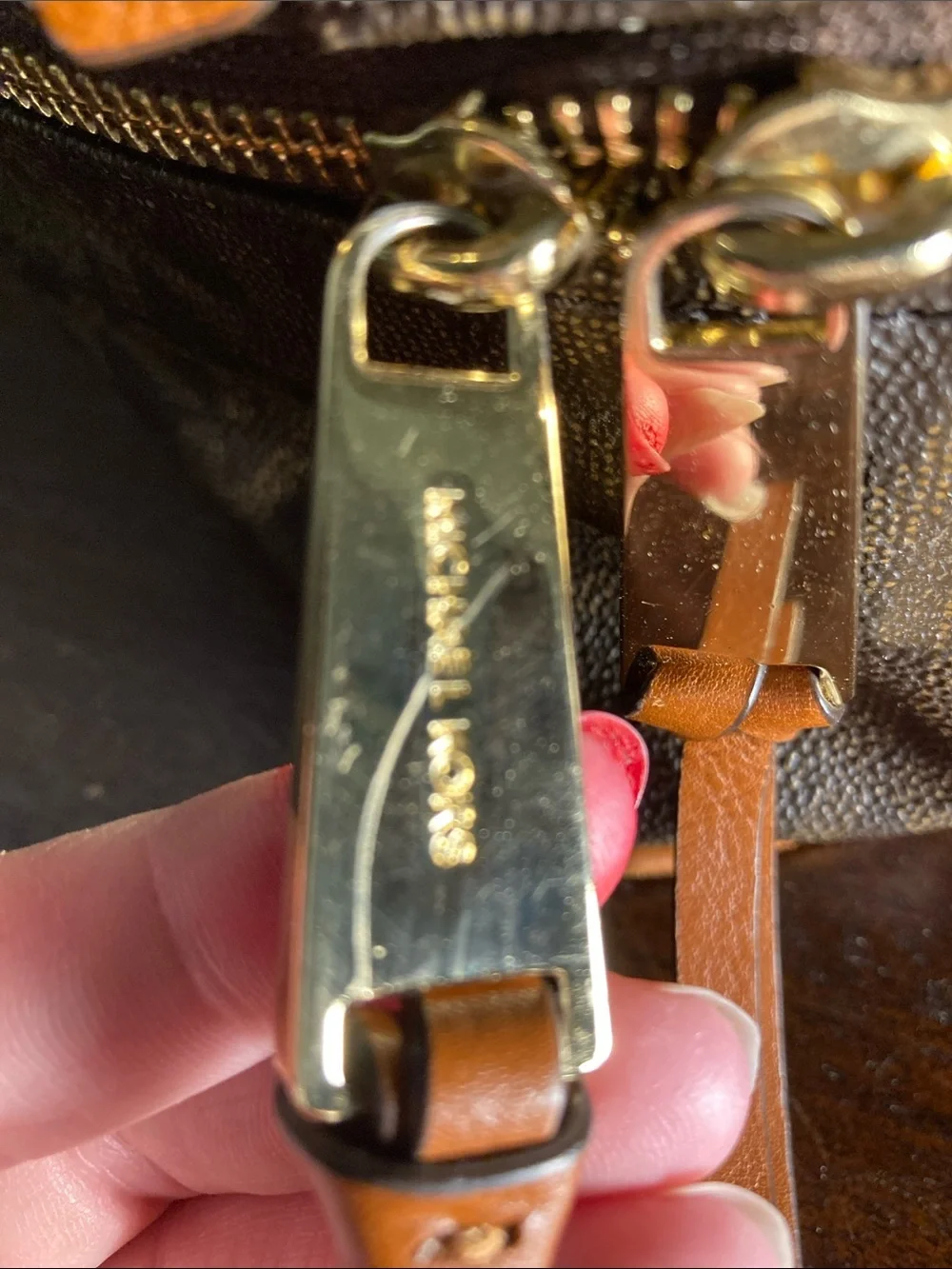 Michael Kors Brown Rhea MK Logo Backpack with Gold Hardware